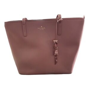 Kate Spade Karla Pink Smooth Leather Tote Seton Drive Mauve Sequin Bow Charm